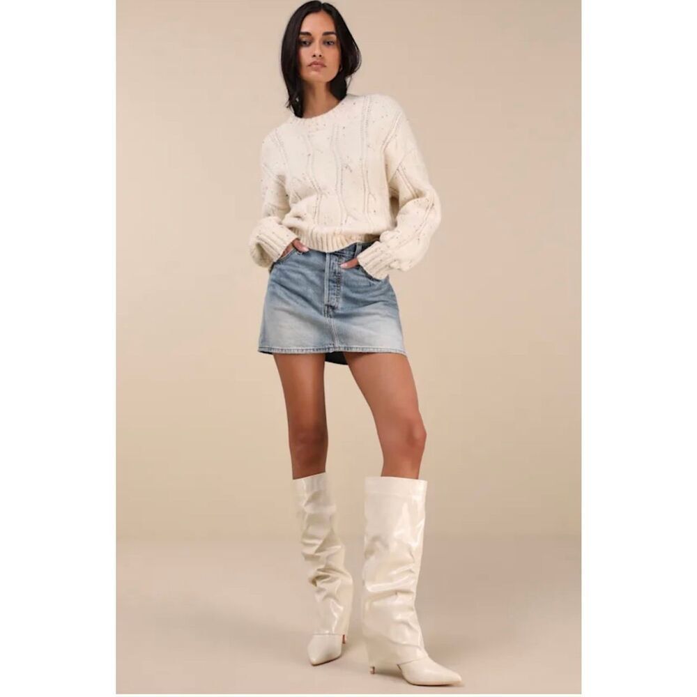 Lulus Teana Bone Fold-Over Knee-High Boots 6 - Picture 2 of 11